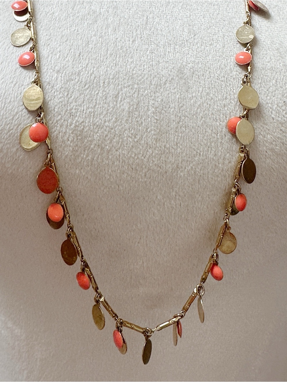 J. Crew Gold-Tone Long Necklace with Coral Enamel Discs